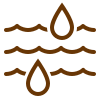 Brown water droplet and wave icon.