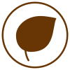 Brown leaf icon on a white circular background with a brown border.