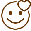 A simple line drawing of a smiling face with a heart next to its head.